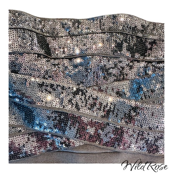 HERVE LEGER SHADOW (GRAY) SIMONE STRAPLESS SEQUINED BANDAGE DRESS SZ S - Picture 7 of 15